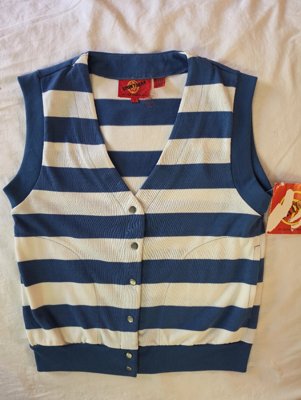 Vintage 80s 90s Striped Sweater Vest NWT Deadstock Blue White S Indie Sleaze